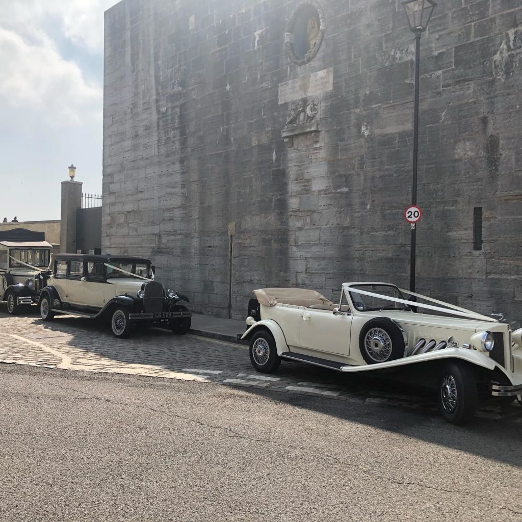 Beauford convertible outside Sqaure tower in Portsmouth
